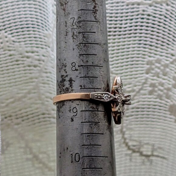 Antique Vintage Russian USSR Solid 14K Rose Pink White Gold Diamond Cluster Ring - Picture 15 of 15